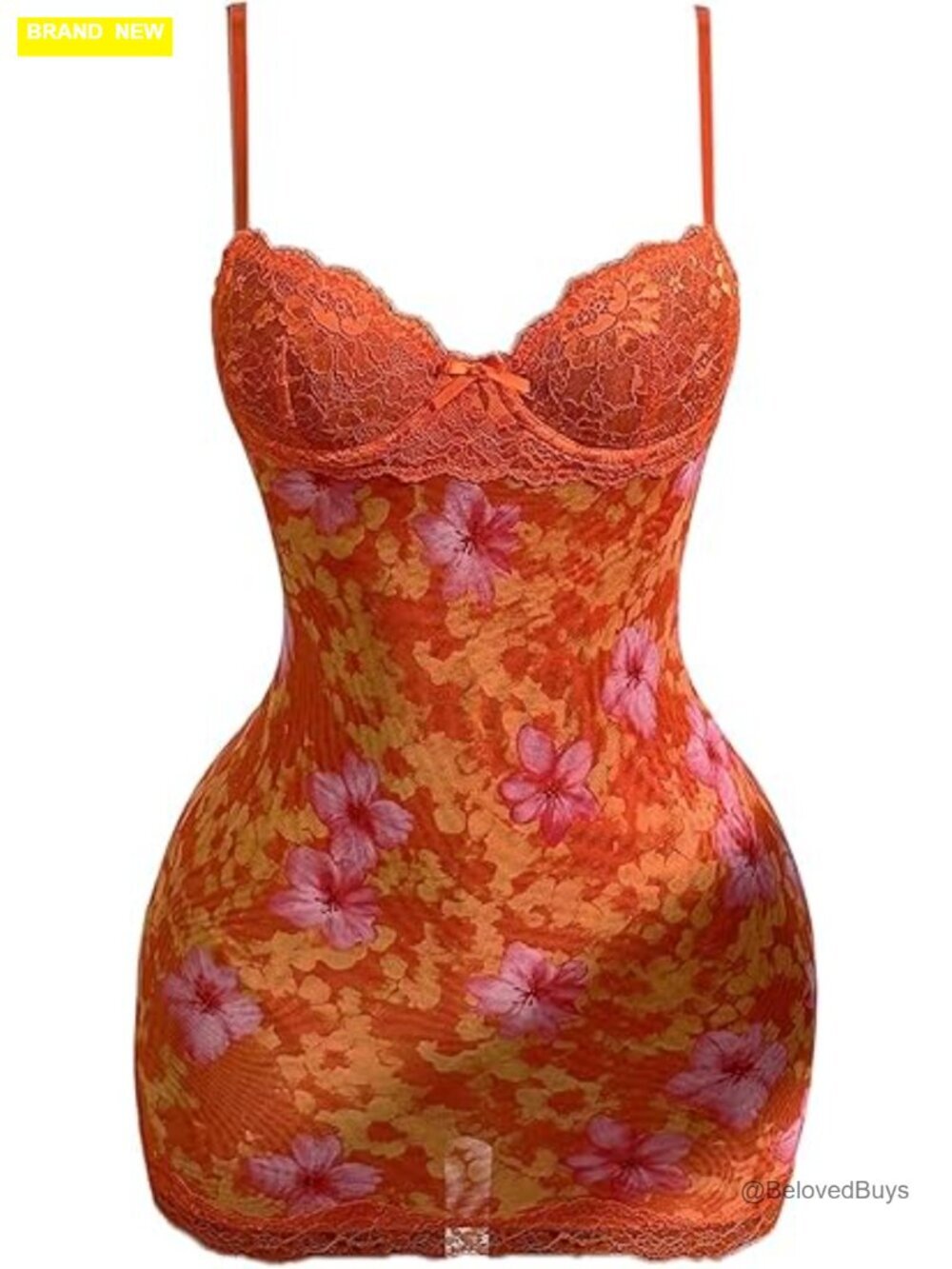 Spaghetti Strap Floral Lace Trim Bodycon Mini Dress Party